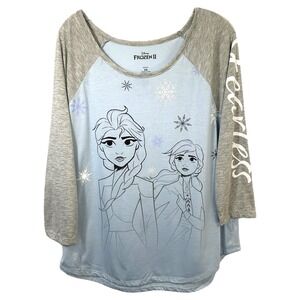 Disney Frozen Plus Size 2X Top‎ Elsa Anna Raglan Sleeve Fearless Blue Gray 405